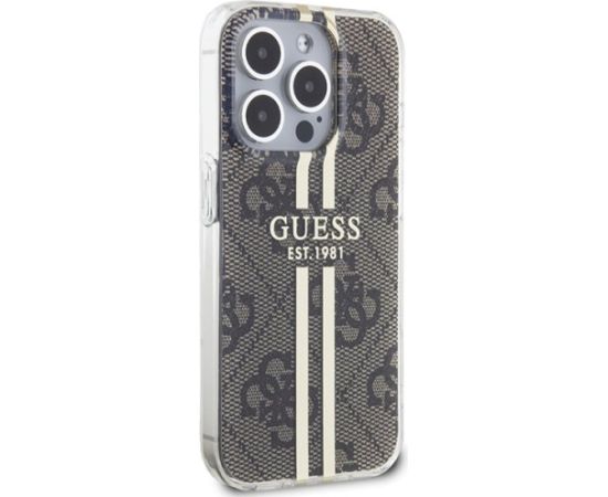 Guess GUHCP15LH4PSEGW Hardcase IML 4G Gold Stripe Aizsargapvalks priekš iPhone 15 Pro 6.1" / brūns Neoriģinālie Maciņi