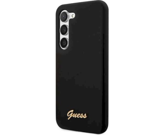 Guess GUHCS23MSLSMK S23+ S916 Aizsargapvalks priekš Silicone Vintage Gold Logo / melns Neoriģinālie Maciņi