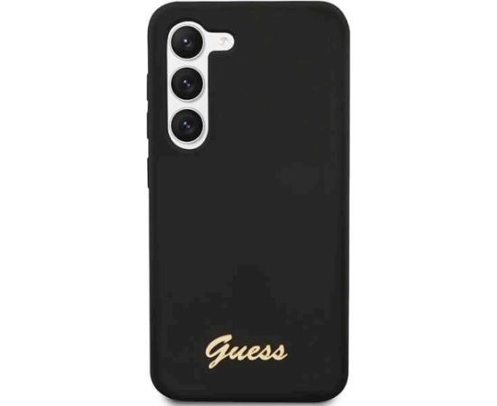 Guess GUHCS23MSLSMK S23+ S916 Aizsargapvalks priekš Silicone Vintage Gold Logo / melns Neoriģinālie Maciņi