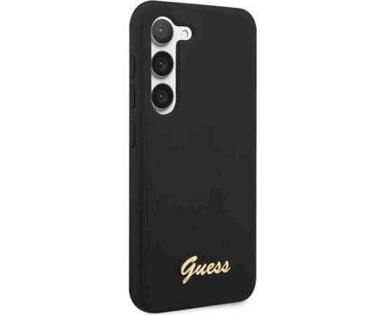 Guess GUHCS23MSLSMK S23+ S916 Aizsargapvalks priekš Silicone Vintage Gold Logo / melns Neoriģinālie Maciņi