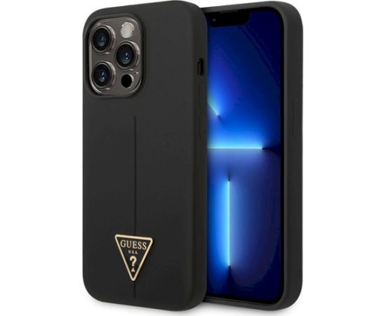 Guess GUHCP14XSLTGK Silicone Triangle Hardcase Aizsargapvalks priekš iPhone 14 Pro Max 6,7" / melns Neoriģinālie Maciņi