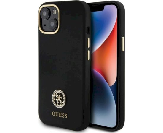 Guess GUHCP15SM4DGPK Silicone Logo Strass 4G Aizsargapvalks priekš iPhone 15 / 14 / 13 6.1" / melns Neoriģinālie Maciņi