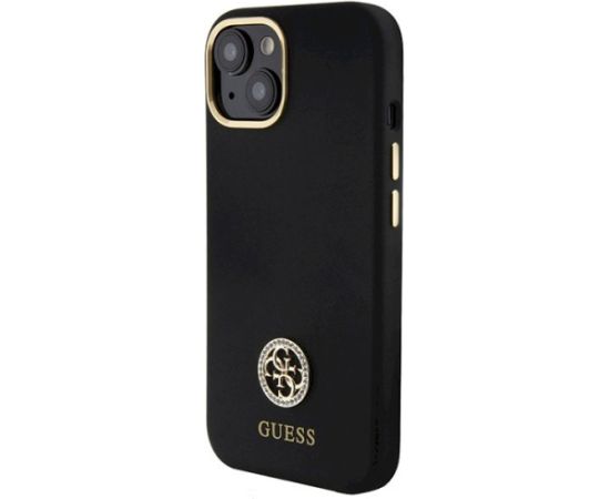 Guess GUHCP15SM4DGPK Silicone Logo Strass 4G Aizsargapvalks priekš iPhone 15 / 14 / 13 6.1" / melns Neoriģinālie Maciņi