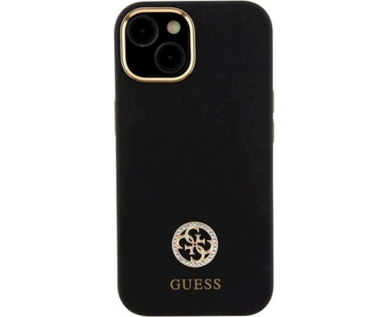 Guess GUHCP15SM4DGPK Silicone Logo Strass 4G Aizsargapvalks priekš iPhone 15 / 14 / 13 6.1" / melns Neoriģinālie Maciņi
