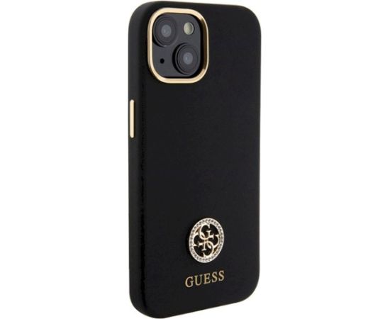 Guess GUHCP15SM4DGPK Silicone Logo Strass 4G Aizsargapvalks priekš iPhone 15 / 14 / 13 6.1" / melns Neoriģinālie Maciņi