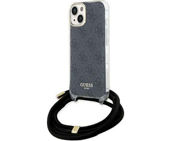 Guess GUHCP15SHC4SEK Crossbody Cord 4G Print Aizsargapvalks priekš iPhone 15 / 14 / 13 6.1" / melns Neoriģinālie Maciņi