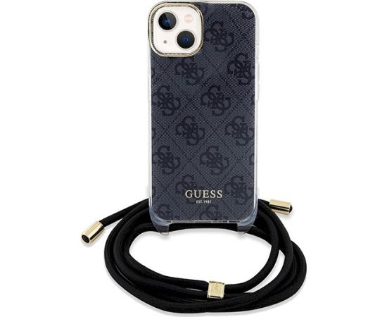 Guess GUHCP15SHC4SEK Crossbody Cord 4G Print Aizsargapvalks priekš iPhone 15 / 14 / 13 6.1" / melns Neoriģinālie Maciņi