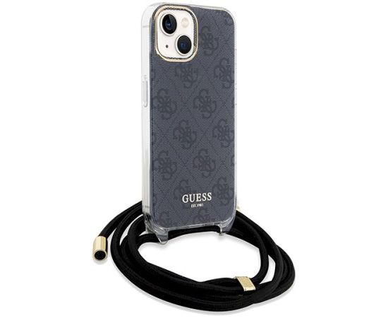 Guess GUHCP15SHC4SEK Crossbody Cord 4G Print Aizsargapvalks priekš iPhone 15 / 14 / 13 6.1" / melns Neoriģinālie Maciņi