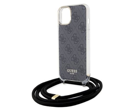 Guess GUHCP15SHC4SEK Crossbody Cord 4G Print Aizsargapvalks priekš iPhone 15 / 14 / 13 6.1" / melns Neoriģinālie Maciņi