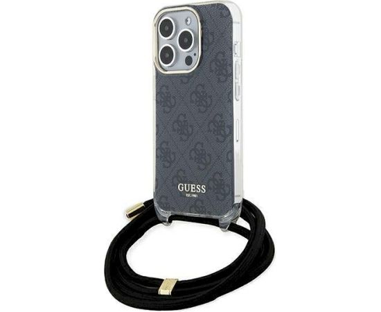 Guess GUHCP15LHC4SEK Crossbody Cord 4G Print Aizsargapvalks priekš iPhone 15 Pro 6.1" / melns Neoriģinālie Maciņi