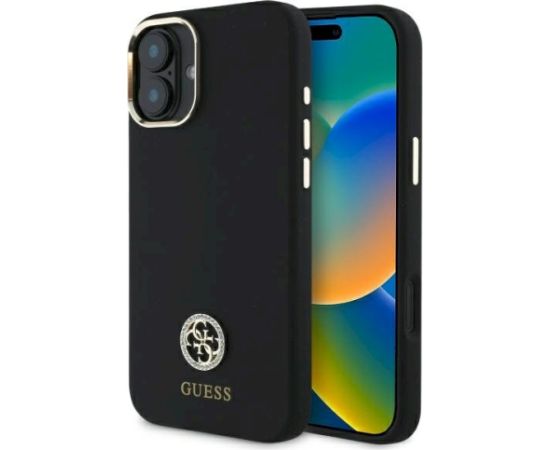 Guess GUHCP16SM4DGPK Silicone Logo Strass 4G Aizsargapvalks priekš iPhone 16 6.1" / melns Neoriģinālie Maciņi