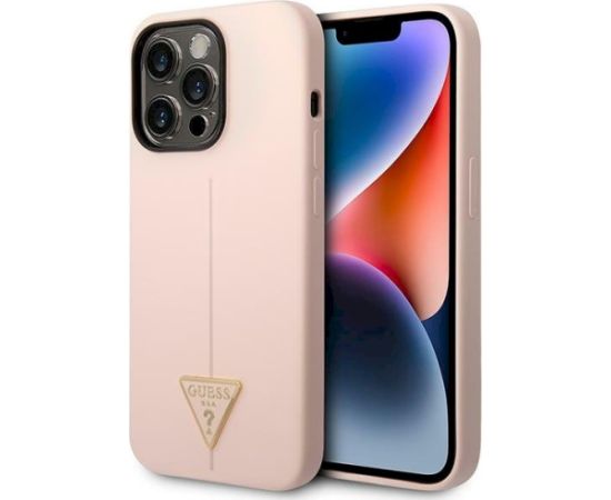 Guess GUHCP14XSLTGP Silicone Triangle Aizsargapvalks priekš iPhone 14 Pro Max 6,7" / rozā Neoriģinālie Maciņi