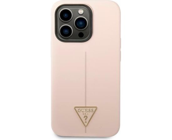 Guess GUHCP14XSLTGP Silicone Triangle Aizsargapvalks priekš iPhone 14 Pro Max 6,7" / rozā Neoriģinālie Maciņi