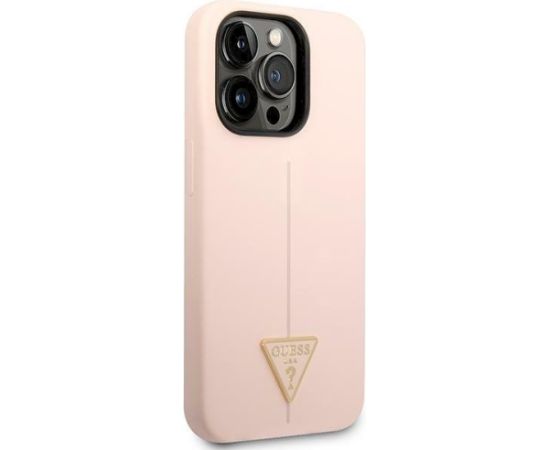 Guess GUHCP14XSLTGP Silicone Triangle Aizsargapvalks priekš iPhone 14 Pro Max 6,7" / rozā Neoriģinālie Maciņi