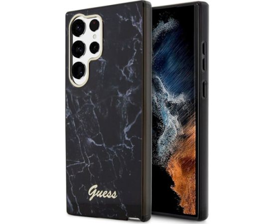 Guess GUHCS23LPCUMAK Marble Hardcase Aizsargapvalks priekš S23 Ultra S918 / melns Neoriģinālie Maciņi