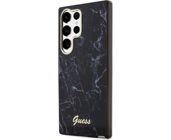 Guess GUHCS23LPCUMAK Marble Hardcase Aizsargapvalks priekš S23 Ultra S918 / melns Neoriģinālie Maciņi