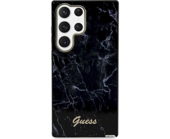 Guess GUHCS23LPCUMAK Marble Hardcase Aizsargapvalks priekš S23 Ultra S918 / melns Neoriģinālie Maciņi