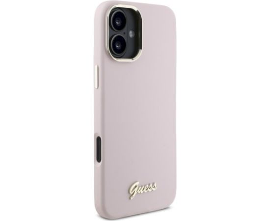Guess GUHCP16SSMBSLP Silicone Script Metal Logo & Frame Aizsargapvalks priekš iPhone 16 6.1" / rozā Neoriģinālie Maciņi