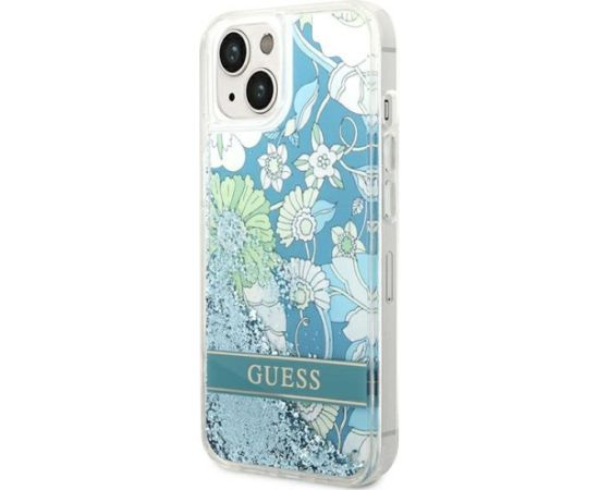 Guess GUHCP14SLFLSN Hardcase Flower Liquid Glitter Aizsargapvalks priekš iPhone 14 / 15 / 13 6.1" / zaļš Neoriģinālie Maciņi