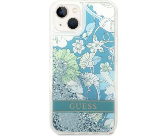 Guess GUHCP14SLFLSN Hardcase Flower Liquid Glitter Aizsargapvalks priekš iPhone 14 / 15 / 13 6.1" / zaļš Neoriģinālie Maciņi