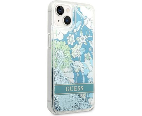 Guess GUHCP14SLFLSN Hardcase Flower Liquid Glitter Aizsargapvalks priekš iPhone 14 / 15 / 13 6.1" / zaļš Neoriģinālie Maciņi