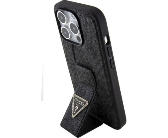 Guess GUHCP15XPGS4TDK Grip Stand 4G Triangle Strass Aizsargapvalks priekš iPhone 15 Pro Max 6.7" / melns Neoriģinālie Maciņi