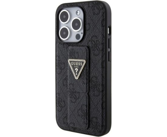 Guess GUHCP15XPGS4TDK Grip Stand 4G Triangle Strass Aizsargapvalks priekš iPhone 15 Pro Max 6.7" / melns Neoriģinālie Maciņi