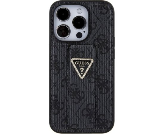 Guess GUHCP15XPGS4TDK Grip Stand 4G Triangle Strass Aizsargapvalks priekš iPhone 15 Pro Max 6.7" / melns Neoriģinālie Maciņi