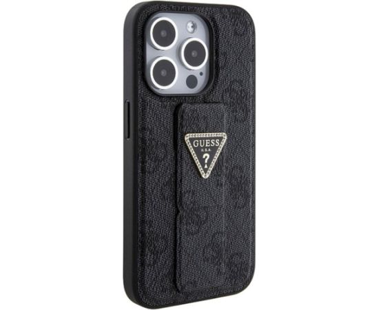 Guess GUHCP15XPGS4TDK Grip Stand 4G Triangle Strass Aizsargapvalks priekš iPhone 15 Pro Max 6.7" / melns Neoriģinālie Maciņi