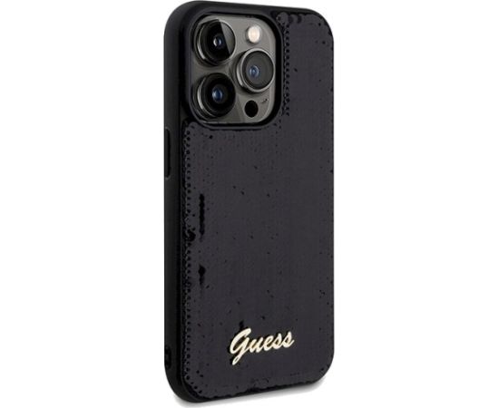 Guess GUHCP14XPSFDGSK Sequin Script Metal Aizsargapvalks priekš iPhone 14 Pro Max 6.7" / melns Neoriģinālie Maciņi