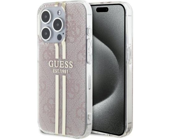 Guess GUHCP15LH4PSEGP Hardcase IML 4G Gold Stripe Aizsargapvalks priekš iPhone 15 Pro 6.1" / rozā Neoriģinālie Maciņi