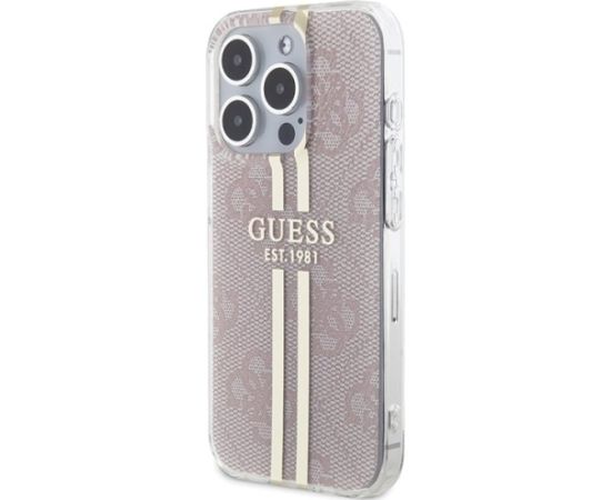 Guess GUHCP15LH4PSEGP Hardcase IML 4G Gold Stripe Aizsargapvalks priekš iPhone 15 Pro 6.1" / rozā Neoriģinālie Maciņi