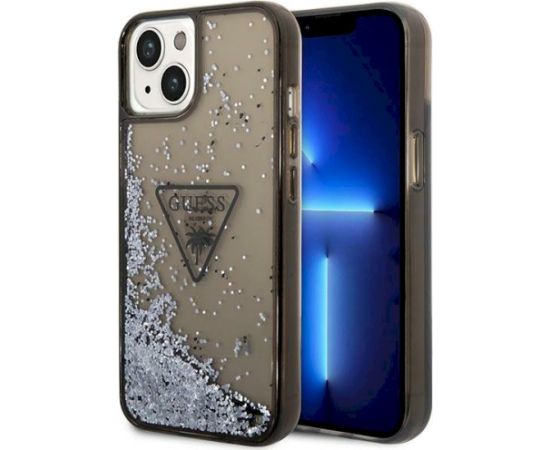 Guess GUHCP14SLFCTPK Liquid Glitter Palm Collection Aizsargapvalks priekš iPhone 14 / 15 / 13 6.1" / melns Neoriģinālie Maciņi