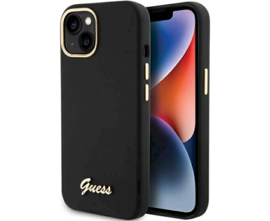 Guess GUHCP15SSMBSLK Hardcase Silicone Script Metal Logo & Fram Aizsargapvalks priekš iPhone 15 / 14 / 13 6.1" / melns Neoriģinālie Maciņi