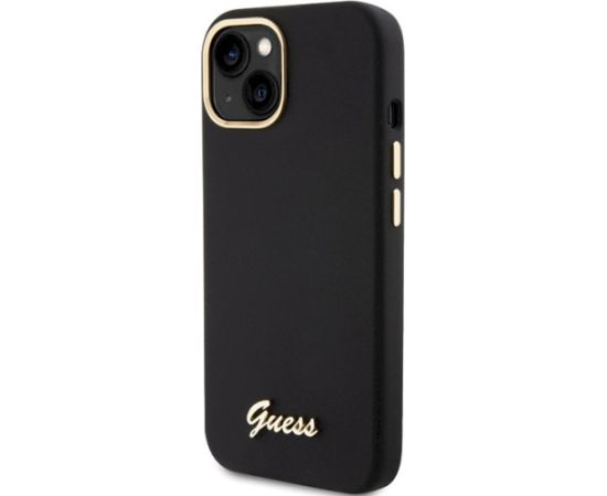 Guess GUHCP15SSMBSLK Hardcase Silicone Script Metal Logo & Fram Aizsargapvalks priekš iPhone 15 / 14 / 13 6.1" / melns Neoriģinālie Maciņi
