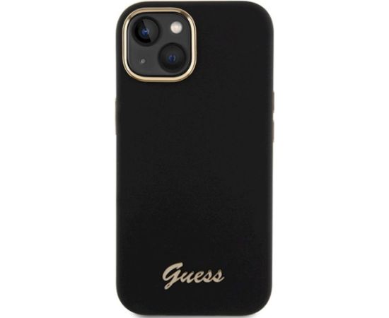 Guess GUHCP15SSMBSLK Hardcase Silicone Script Metal Logo & Fram Aizsargapvalks priekš iPhone 15 / 14 / 13 6.1" / melns Neoriģinālie Maciņi
