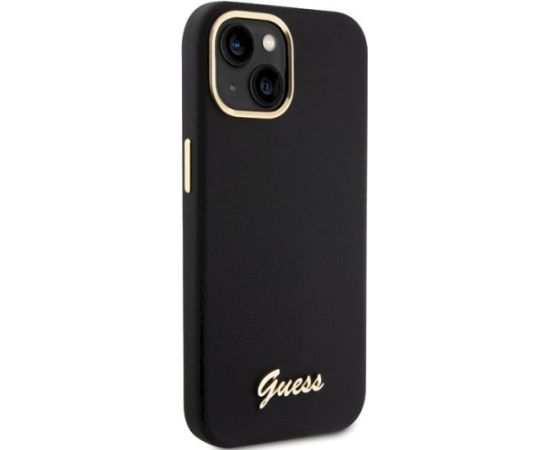 Guess GUHCP15SSMBSLK Hardcase Silicone Script Metal Logo & Fram Aizsargapvalks priekš iPhone 15 / 14 / 13 6.1" / melns Neoriģinālie Maciņi