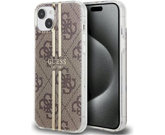 Guess GUHCP15MH4PSEGW Aizsargapvalks priekš iPhone 15 Plus / 14 Plus 6.7" / brūns hardcase IML 4G Gold Stripe Neoriģinālie Maciņi