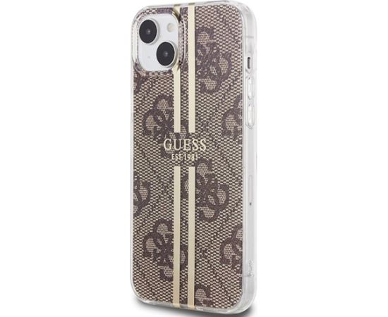 Guess GUHCP15MH4PSEGW Aizsargapvalks priekš iPhone 15 Plus / 14 Plus 6.7" / brūns hardcase IML 4G Gold Stripe Neoriģinālie Maciņi