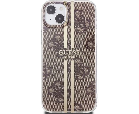 Guess GUHCP15MH4PSEGW Aizsargapvalks priekš iPhone 15 Plus / 14 Plus 6.7" / brūns hardcase IML 4G Gold Stripe Neoriģinālie Maciņi