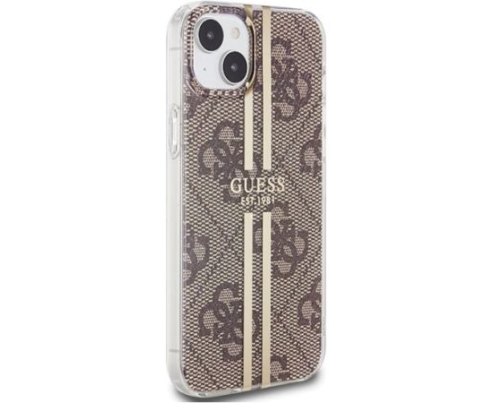 Guess GUHCP15MH4PSEGW Aizsargapvalks priekš iPhone 15 Plus / 14 Plus 6.7" / brūns hardcase IML 4G Gold Stripe Neoriģinālie Maciņi