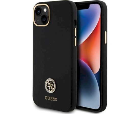 Guess GUHCP15M4DGPK Aizsargapvalks priekš iPhone 15 Plus / 14 Plus 6.7" / melns hardcase Silicone Logo Strass 4G Neoriģinālie Maciņi