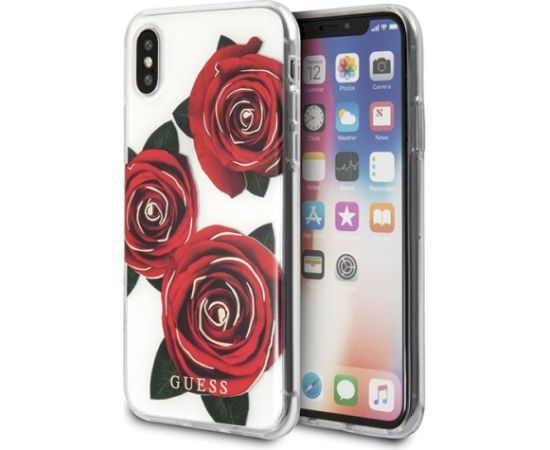 Guess GUHCPXROSTR Hardcase Flower Desire Aizsargapvalks priekš iPhone X / red rose Neoriģinālie Maciņi