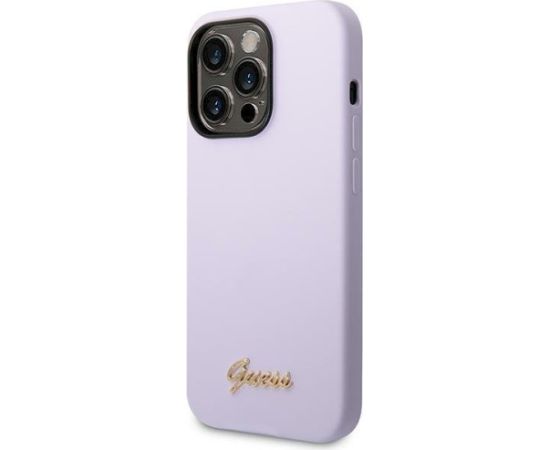 Guess GUHCP14XSLSMU Silicone Vintage Gold Logo Hardcase Aizsargapvalks priekš iPhone 14 Pro Max 6,7" / violets Neoriģinālie Maciņi