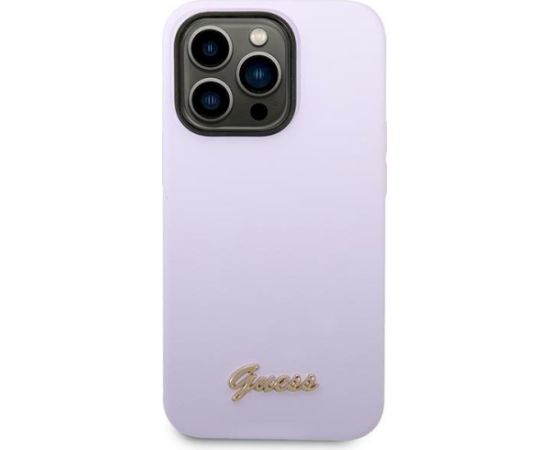 Guess GUHCP14XSLSMU Silicone Vintage Gold Logo Hardcase Aizsargapvalks priekš iPhone 14 Pro Max 6,7" / violets Neoriģinālie Maciņi