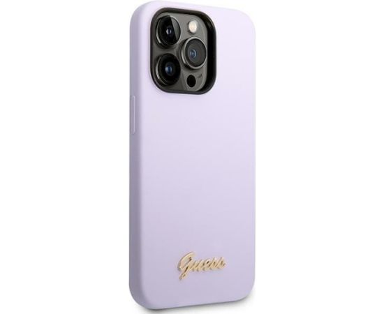 Guess GUHCP14XSLSMU Silicone Vintage Gold Logo Hardcase Aizsargapvalks priekš iPhone 14 Pro Max 6,7" / violets Neoriģinālie Maciņi