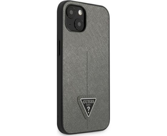 Guess GUHCP14SPSATLG Saffiano Triangle Logo Aizsargapvalks priekš iPhone 13/14/15 6.1" / sudraba Neoriģinālie Maciņi