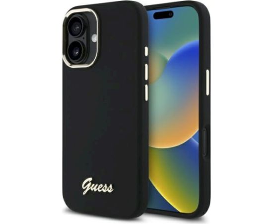 Guess GUHCP16MSMBSLK Silicone Script Metal Logo & Frame Aizsargapvalks priekš iPhone 16 Plus 6.7" / melns Neoriģinālie Maciņi