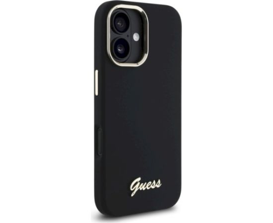 Guess GUHCP16MSMBSLK Silicone Script Metal Logo & Frame Aizsargapvalks priekš iPhone 16 Plus 6.7" / melns Neoriģinālie Maciņi