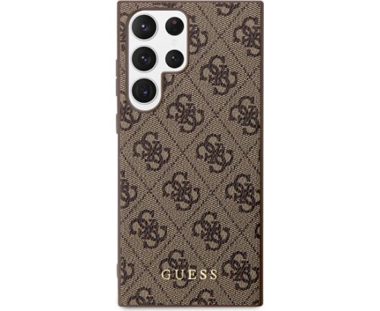 Guess GUHCS23LG4GFBR Hardcase 4G Metal Gold Logo Aizsargapvalks priekš Samsung Galaxy S23 Ultra S918 / brūns Neoriģinālie Maciņi